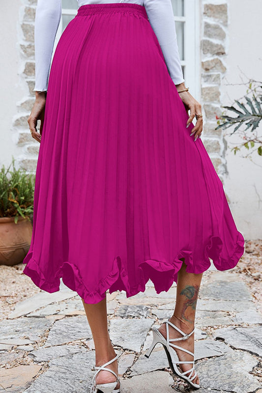 Frill Trim Smocked Waist Midi Skirt  Skirts- Doll Fits