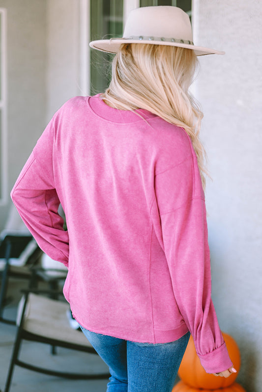 Twisted Plunge Neck Dropped Shoulder Sweatshirt  - Doll Fits