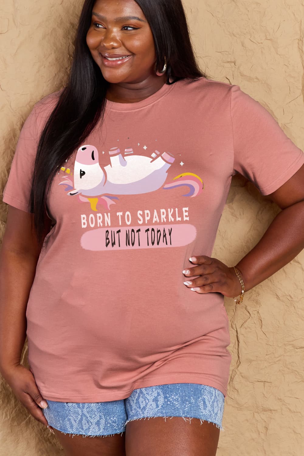 Simply Love Full Size BORN TO SPARKLE BUT NOT TODAY Graphic Cotton Tee  - Doll Fits