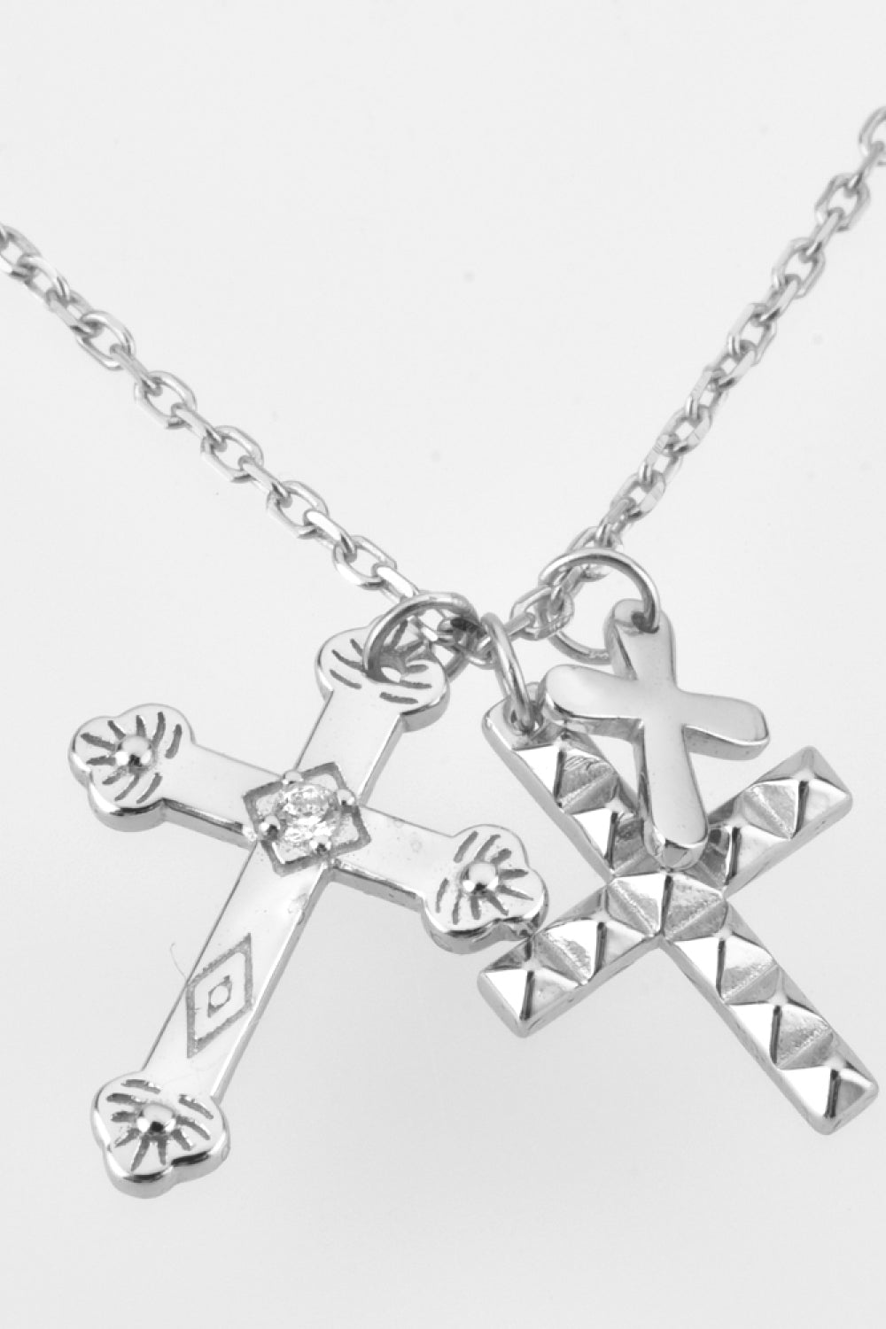 Inlaid Zircon Cross Pendant 925 Sterling Silver Necklace  Necklaces- Doll Fits