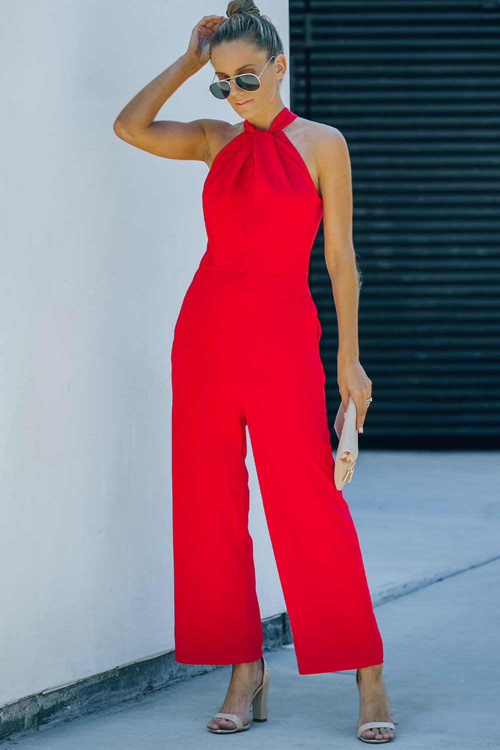 Twisted Grecian Neck Wide Leg Jumpsuit  Jumpsuits & Rompers- Doll Fits