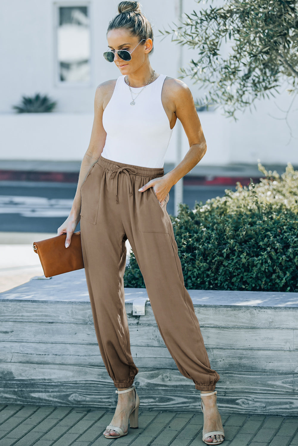Drawstring Waist Joggers with Pockets  Pants- Doll Fits