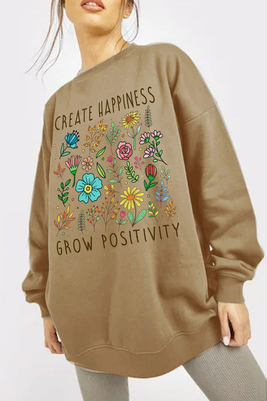 Simply Love Full Size CREATE HAPPINESS  GROW POSITIVITY Graphic Sweatshirt  - Doll Fits