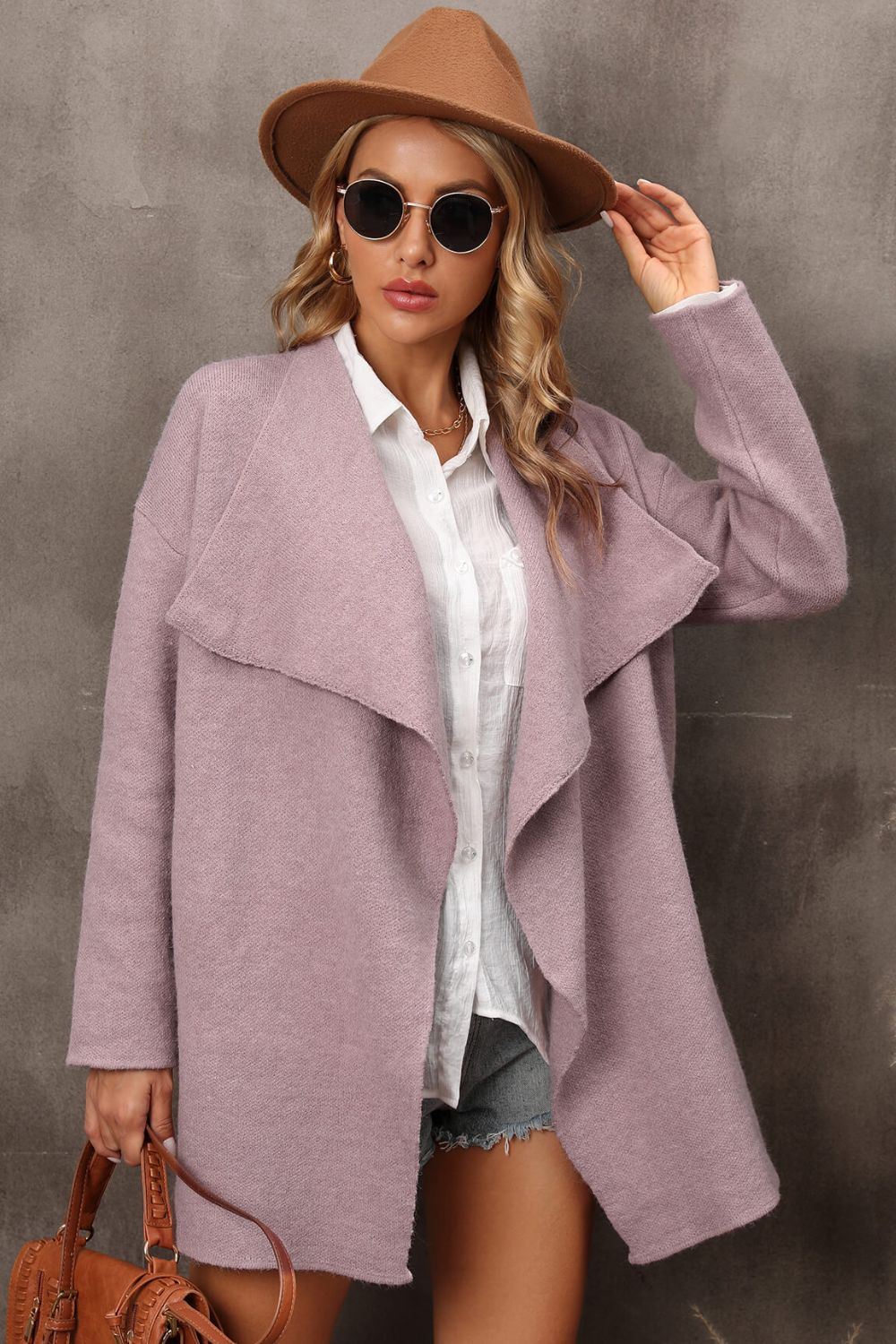 Waterfall Collar Longline Cardigan with Side Pockets  Coats & Jackets- Doll Fits