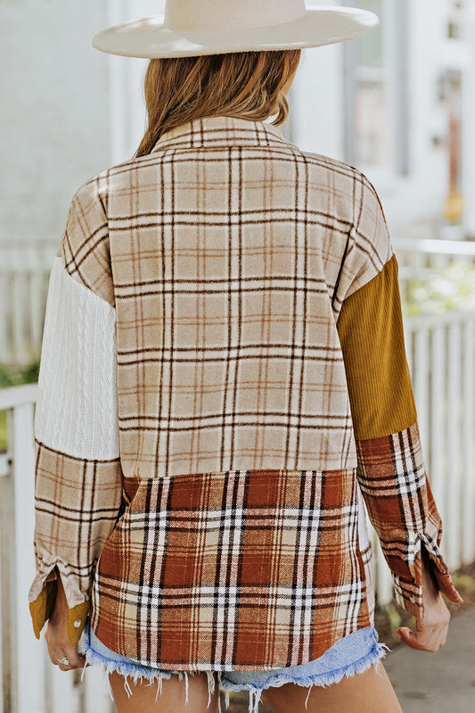 Plaid Color Block Dropped Shoulder Shacket  - Doll Fits