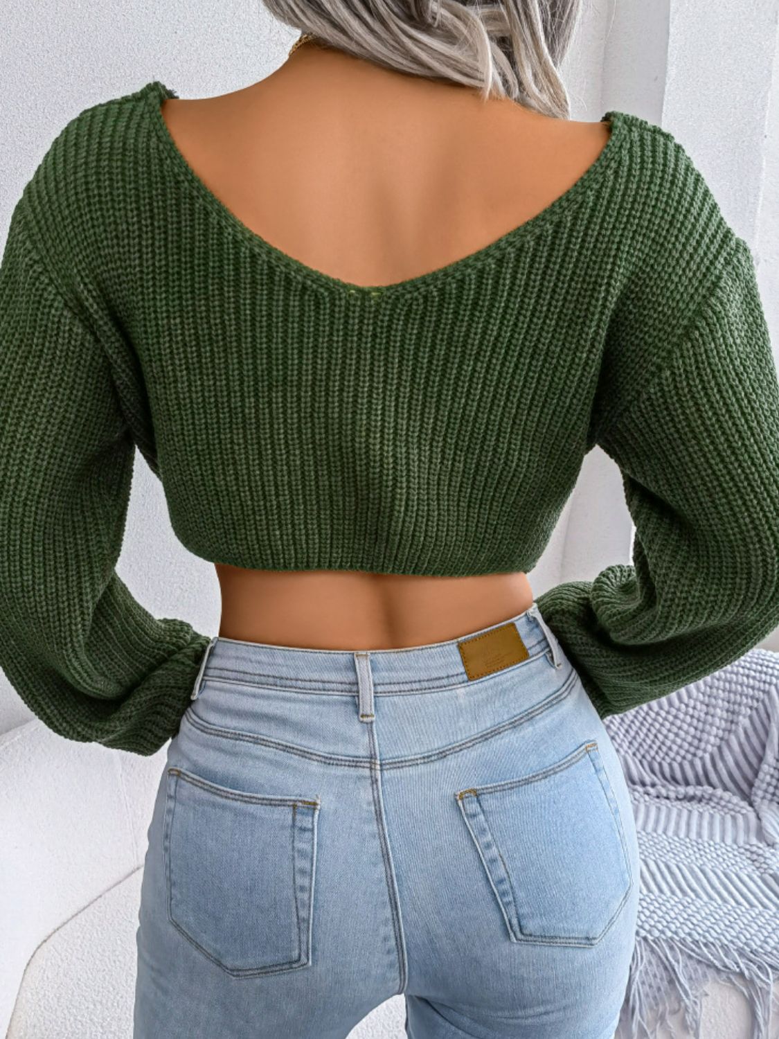 Twisted Front Long Sleeve Cropped Sweater  Shirts & Tops- Doll Fits