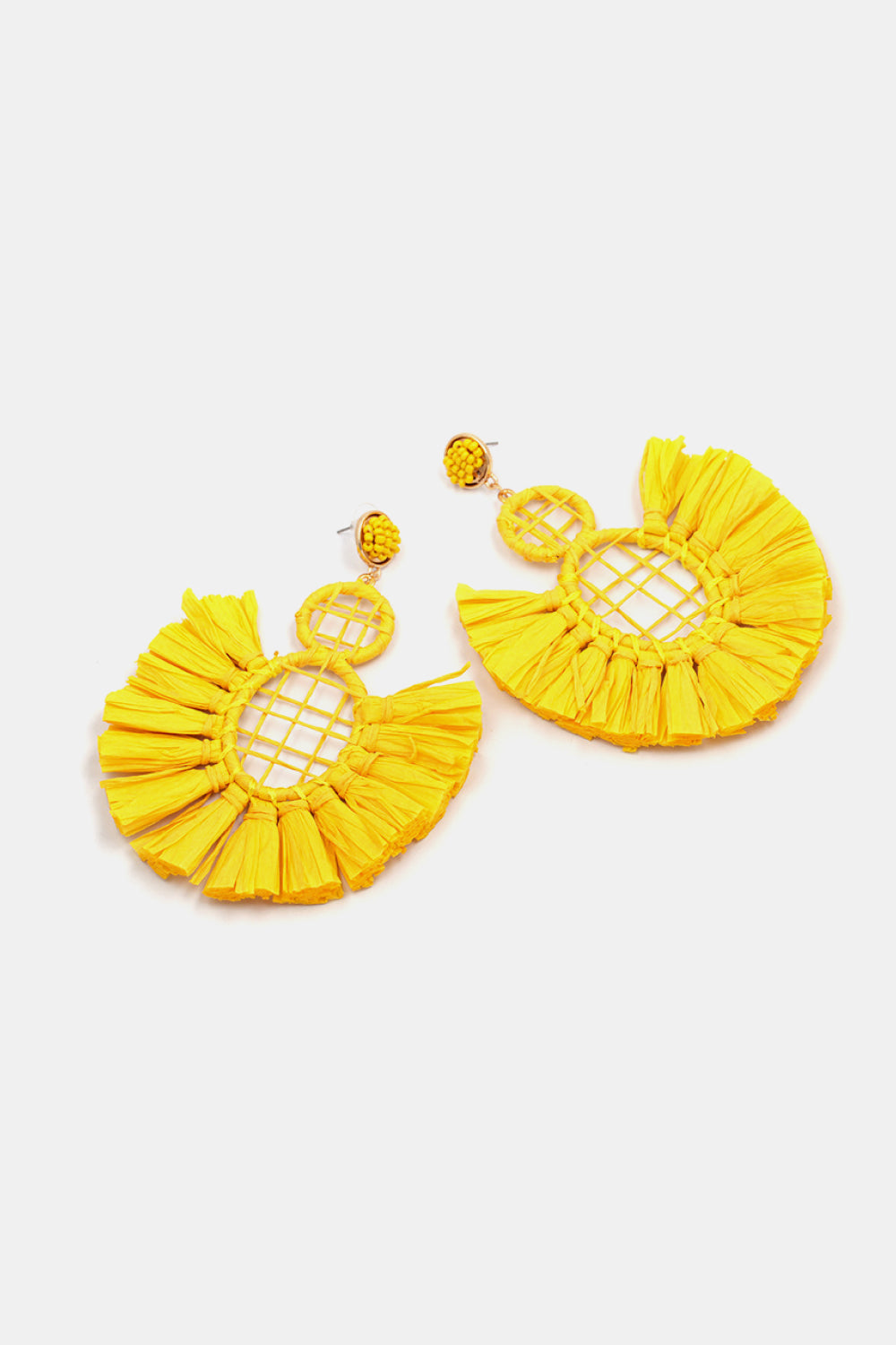 Raffia Grass Tassel Detail Dangle Earrings  Earrings- Doll Fits