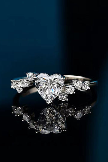 1 Carat Moissanite Heart 925 Sterling Silver Ring  Rings- Doll Fits