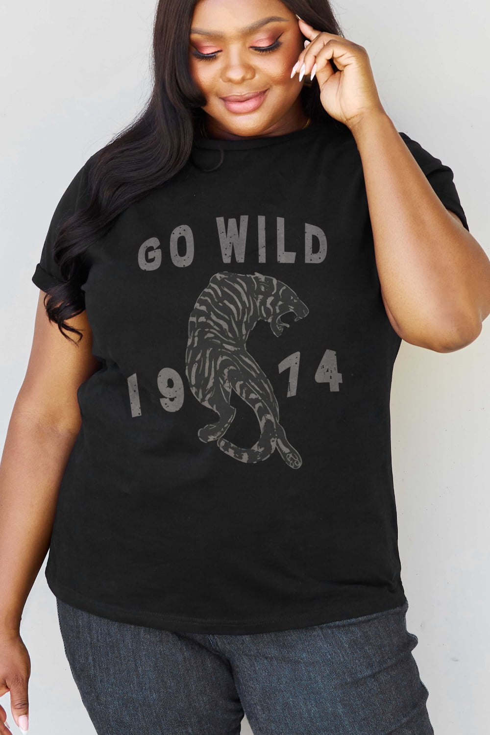 Simply Love Full Size GO WILD 1974 Graphic Cotton Tee  - Doll Fits