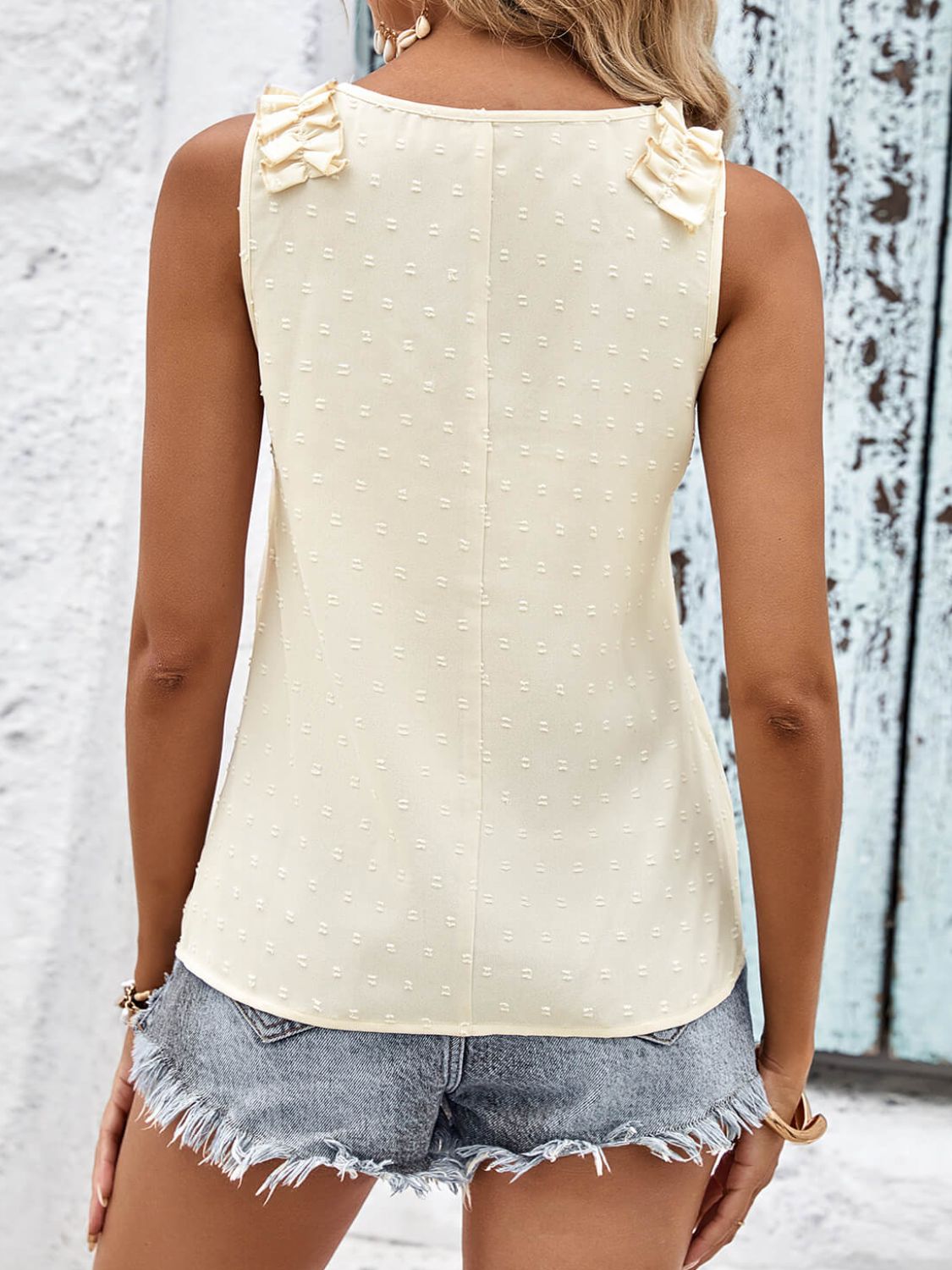Swiss Dot Shoulder Detail V-Neck Tank  Shirts & Tops- Doll Fits
