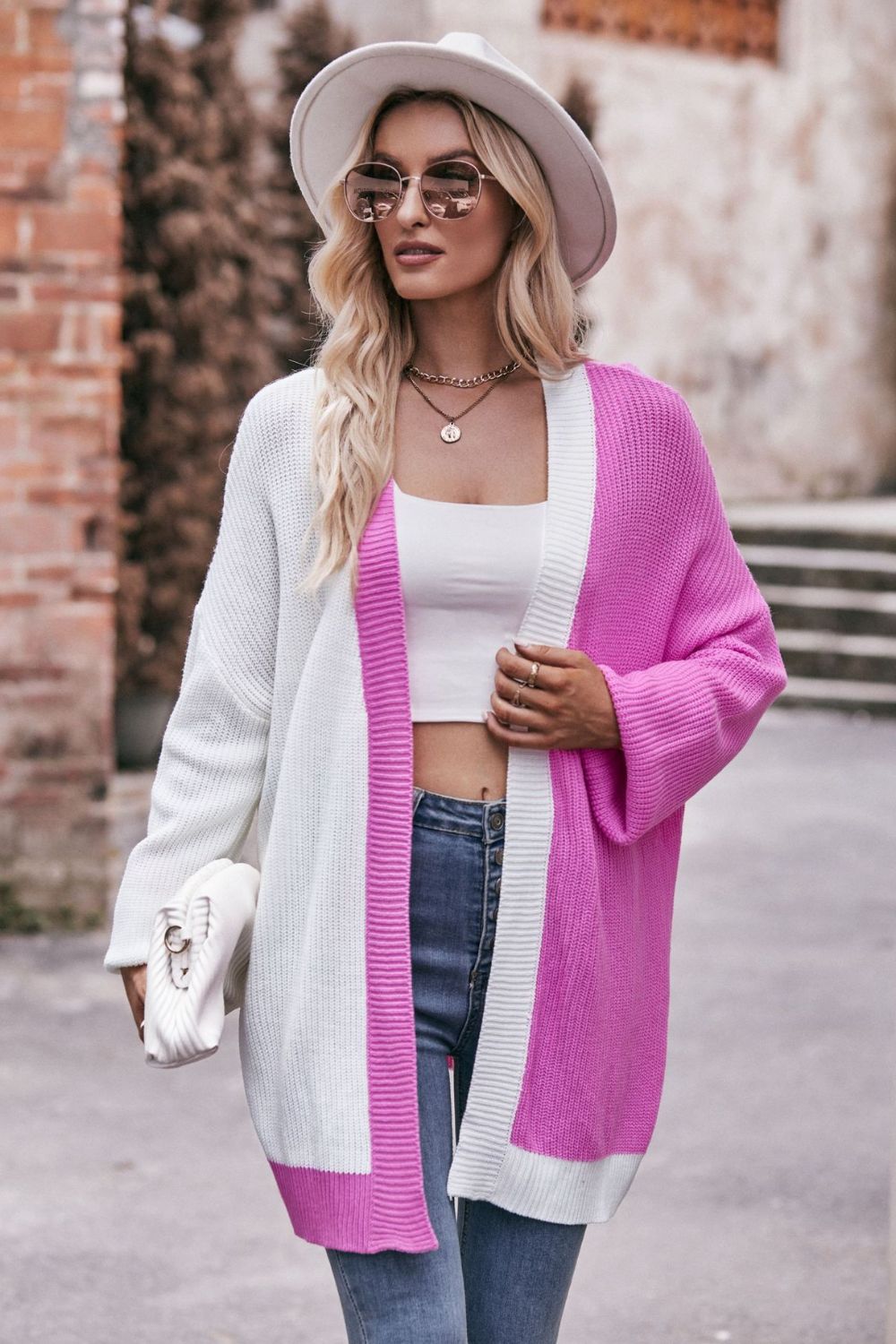 Contrast Open Front Dropped Shoulder Longline Cardigan  Coats & Jackets- Doll Fits