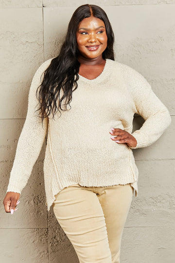 Heimish By The Fire Full Size Draped Detail Knit Sweater  - Doll Fits