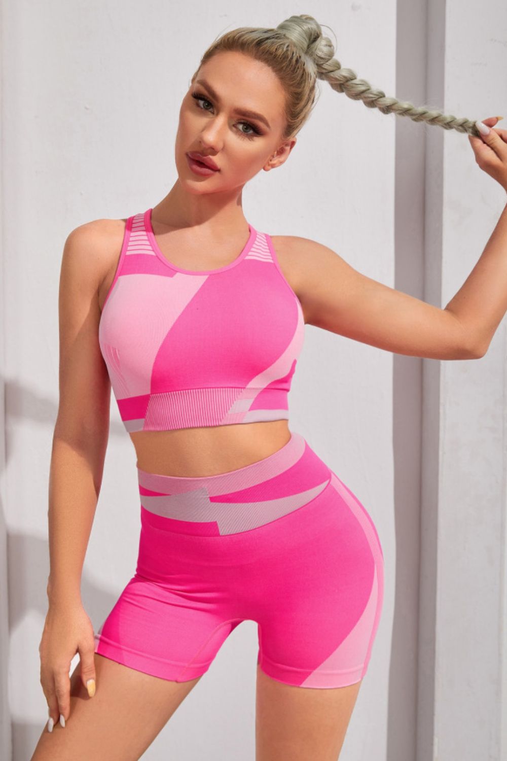 Color Block Sports Bra and Shorts Set  Activewear- Doll Fits