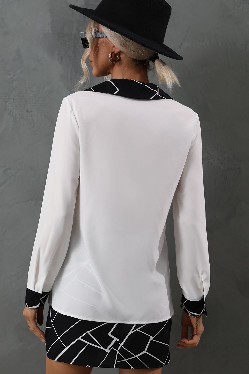 Printed Collared Neck Long Sleeve Shirt  - Doll Fits