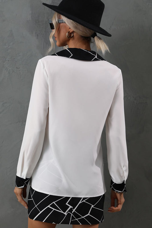Printed Collared Neck Long Sleeve Shirt  - Doll Fits