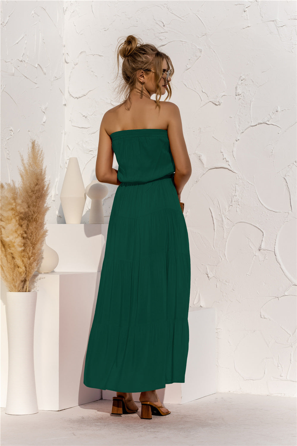 Strapless Tie Waist Tiered Maxi Dress  Dresses- Doll Fits
