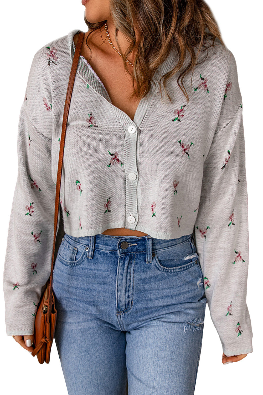 Floral Button Down Cropped Cardigan  Coats & Jackets- Doll Fits