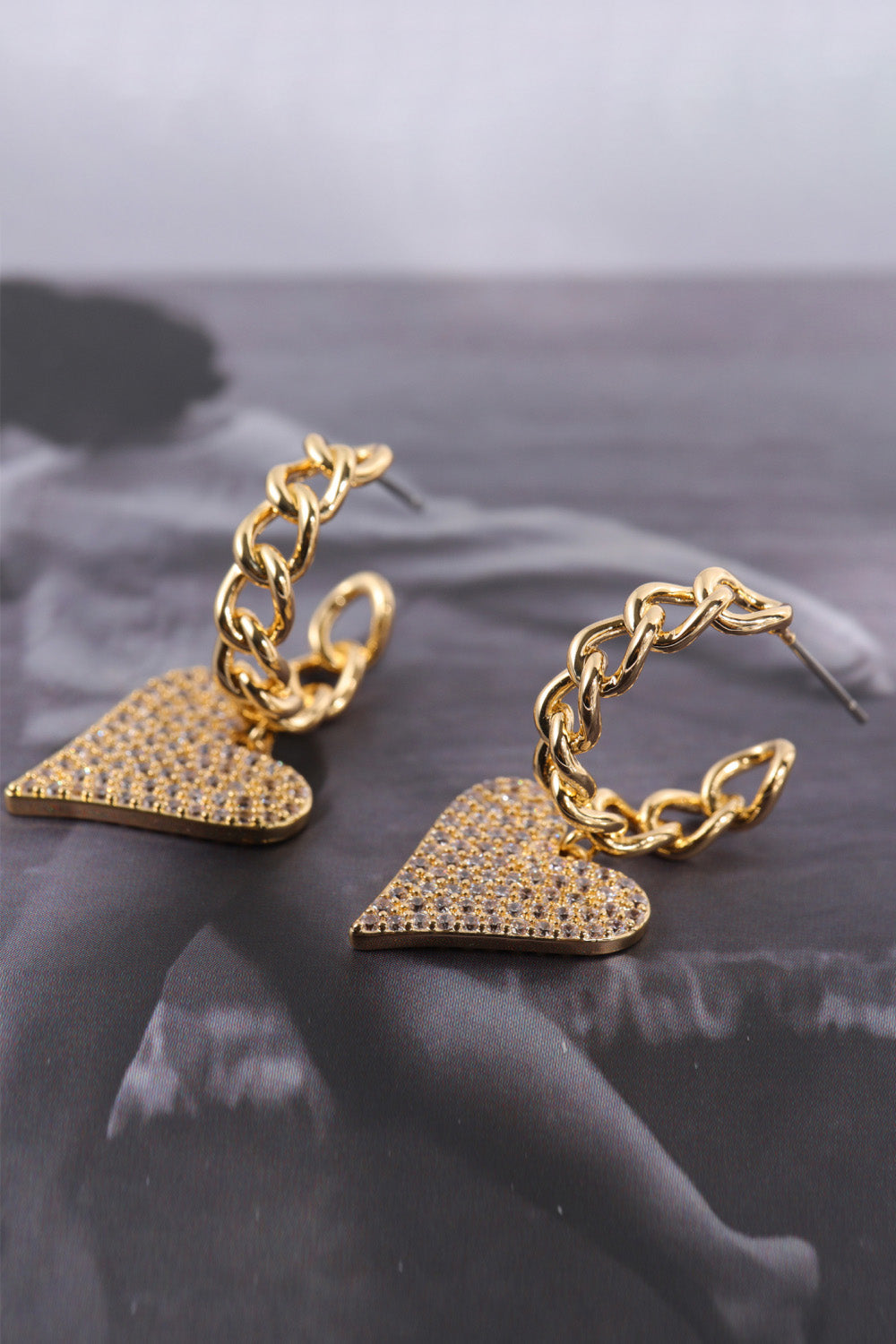 Zircon Decor Heart C-Hoop Drop Earrings  Earrings- Doll Fits