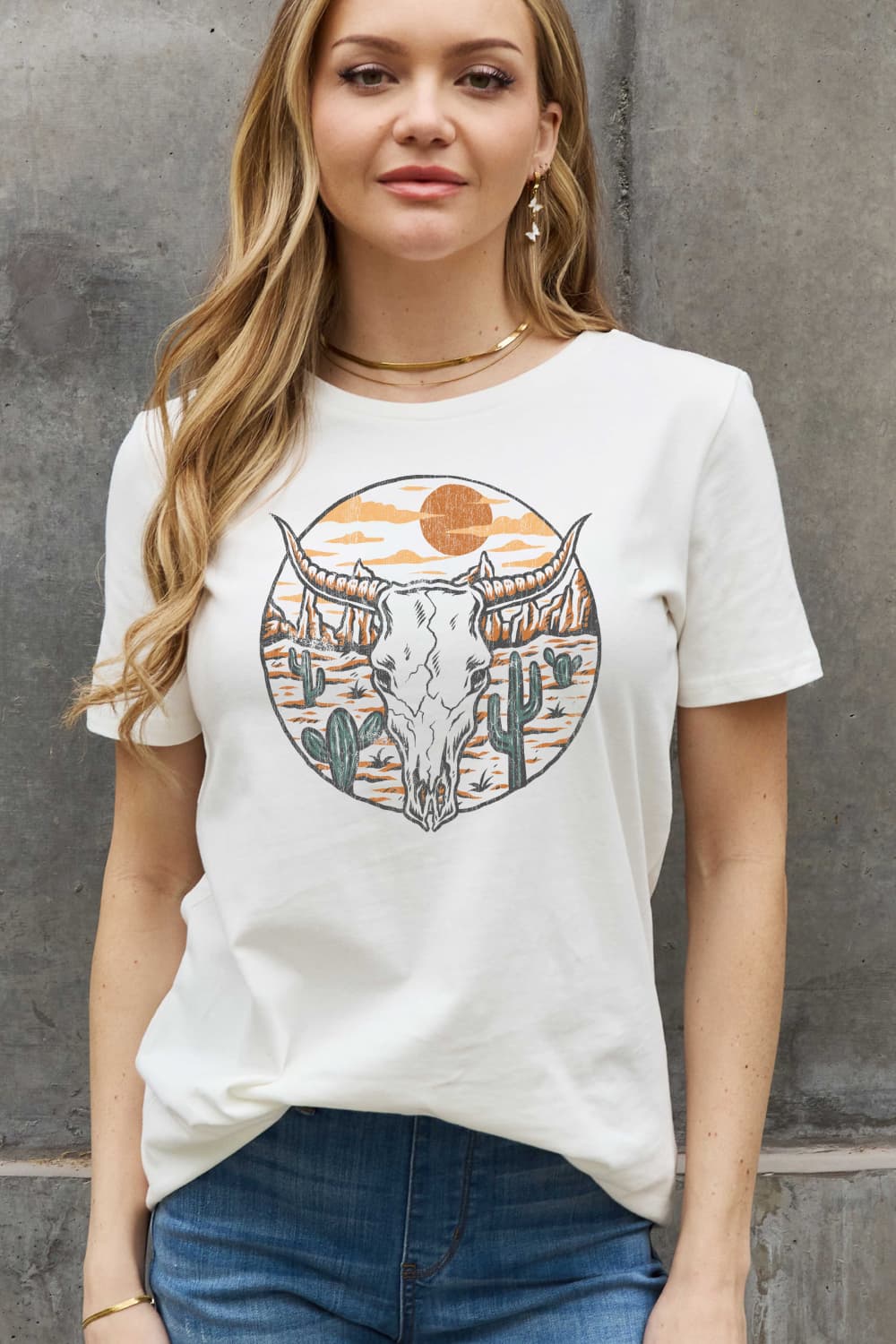 Simply Love Full Size Bull Cactus Graphic Cotton Tee  - Doll Fits