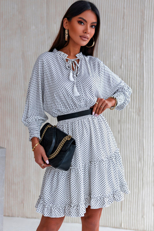 Polka Dot Tassel Tie Ruffle Hem Dress  Dresses- Doll Fits