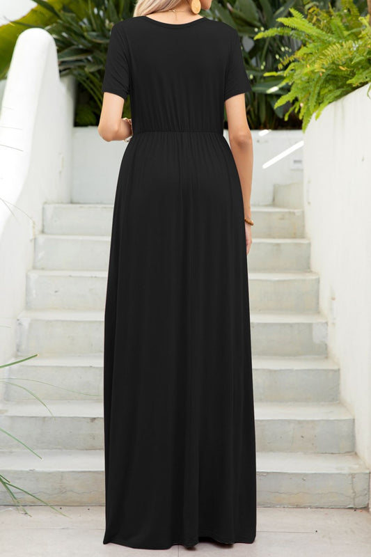 Round Neck Maxi Tee Dress with Pockets  Dresses- Doll Fits