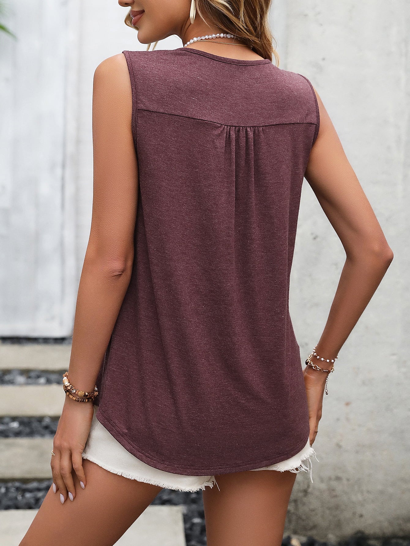 Lace Contrast Scoop Neck Tank  Shirts & Tops- Doll Fits