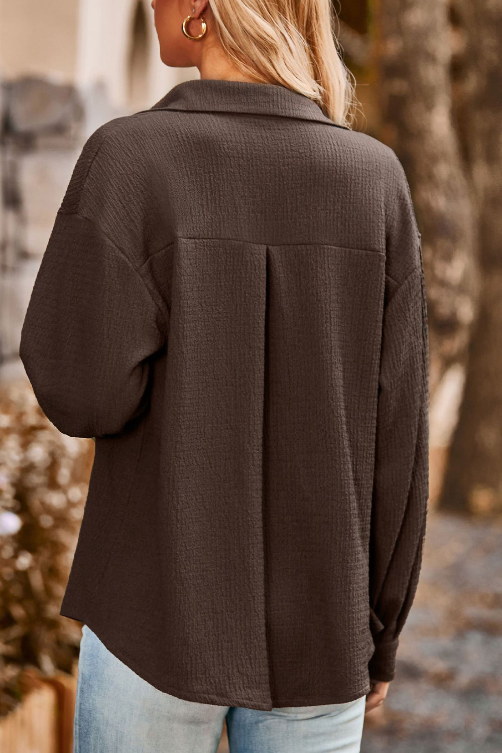 Twisted Collared Neck Long Sleeve Shirt  - Doll Fits