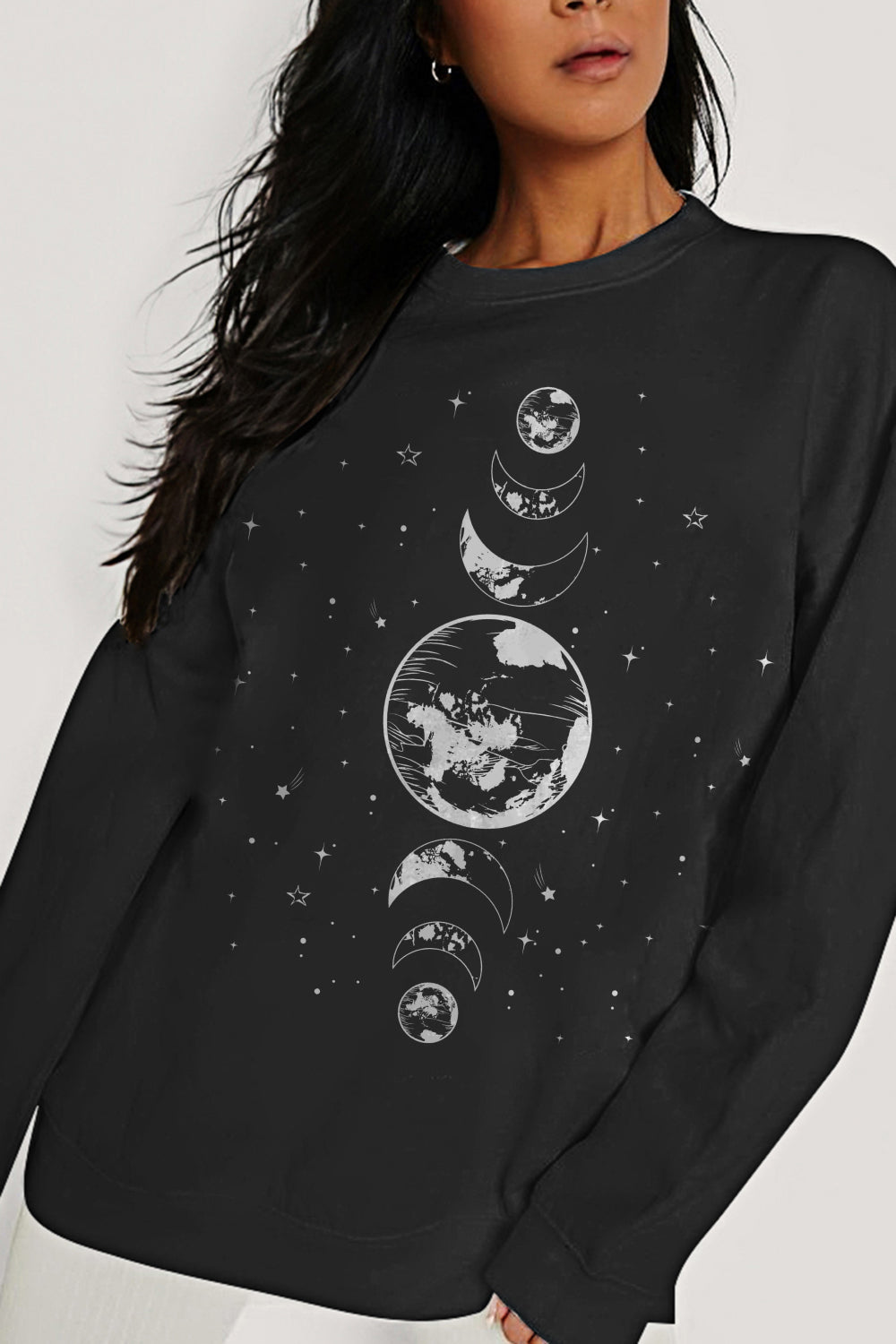 Simply Love Full Size Earth & Moon Graphic Sweatshirt  - Doll Fits