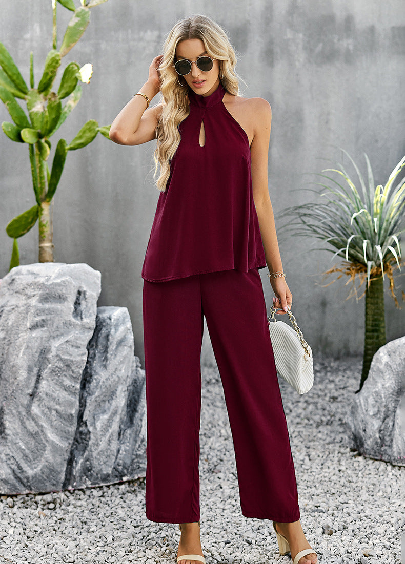 Halter Neck Top and Straight Leg Pants Set  - Doll Fits
