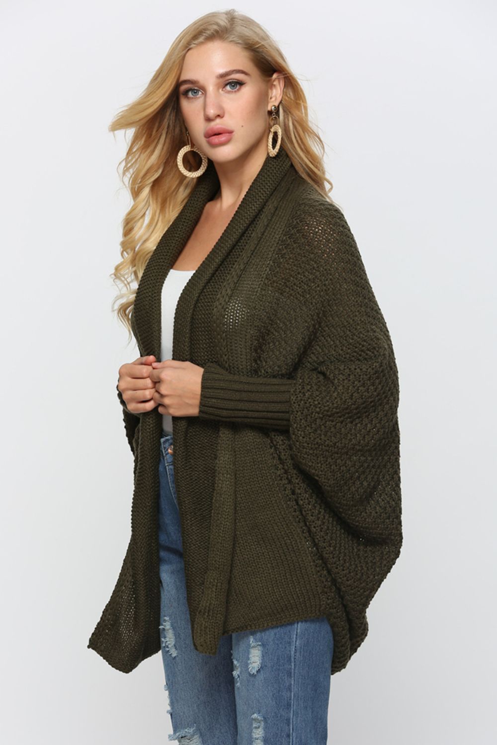 Open Front Dolman Sleeve Longline Cardigan  Shirts & Tops- Doll Fits