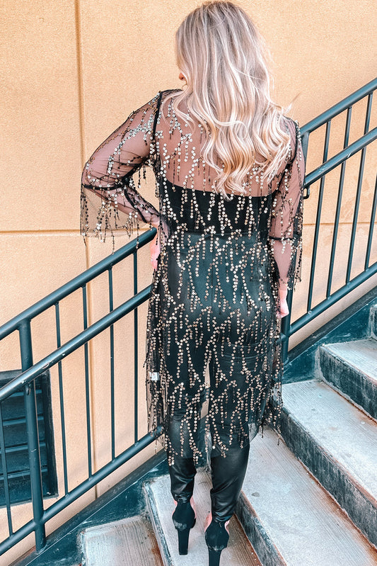 Sequin Open Front Sheer Cardigan  Coats & Jackets- Doll Fits