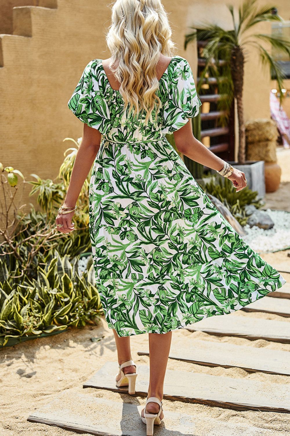 Floral Square Neck Tiered Midi Dress  Dresses- Doll Fits