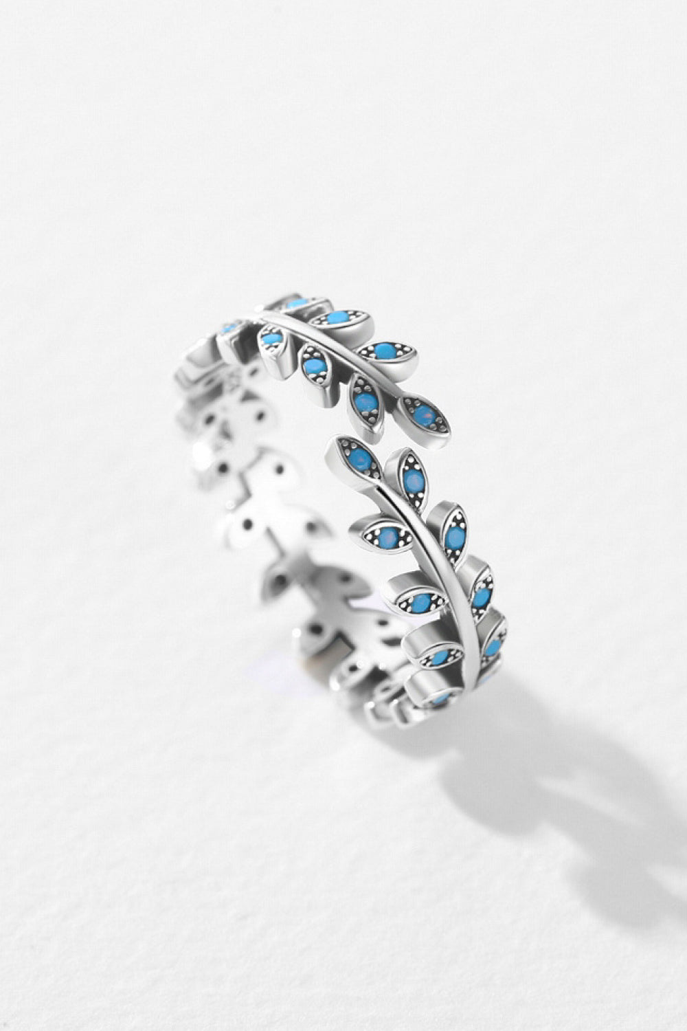 925 Sterling Silver Leaf Shape Artificial Turquoise Bypass Ring  - Doll Fits