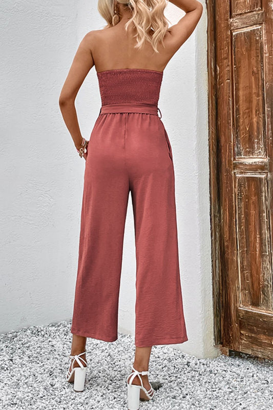 Decorative Button Strapless Smocked Jumpsuit with Pockets  Jumpsuits & Rompers- Doll Fits
