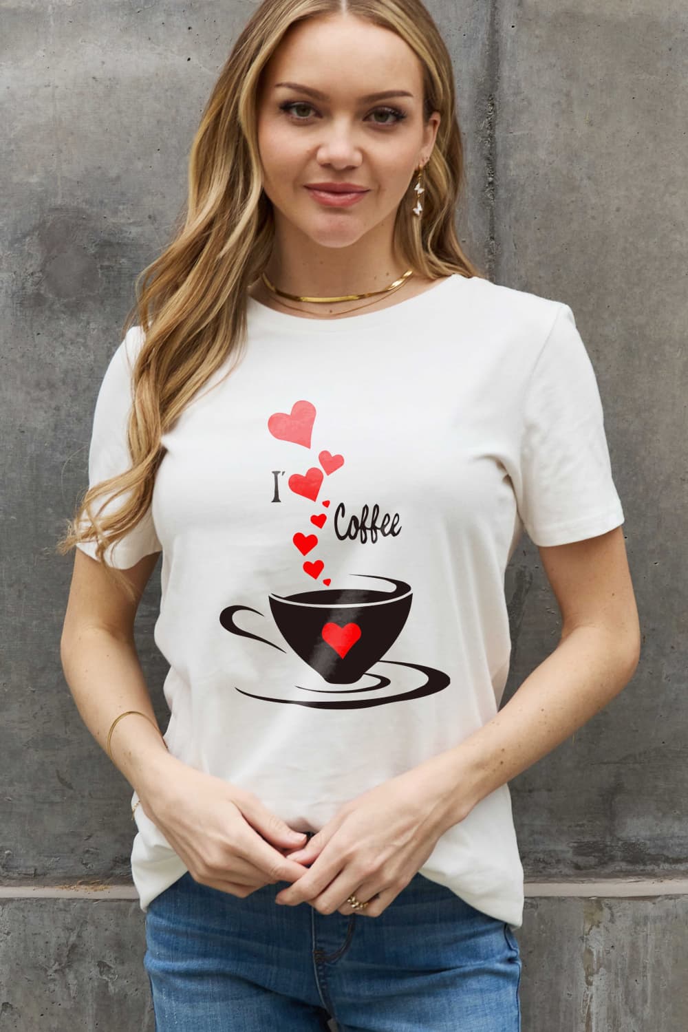 Simply Love Full Size I LOVE COFFEE Graphic Cotton Tee  - Doll Fits