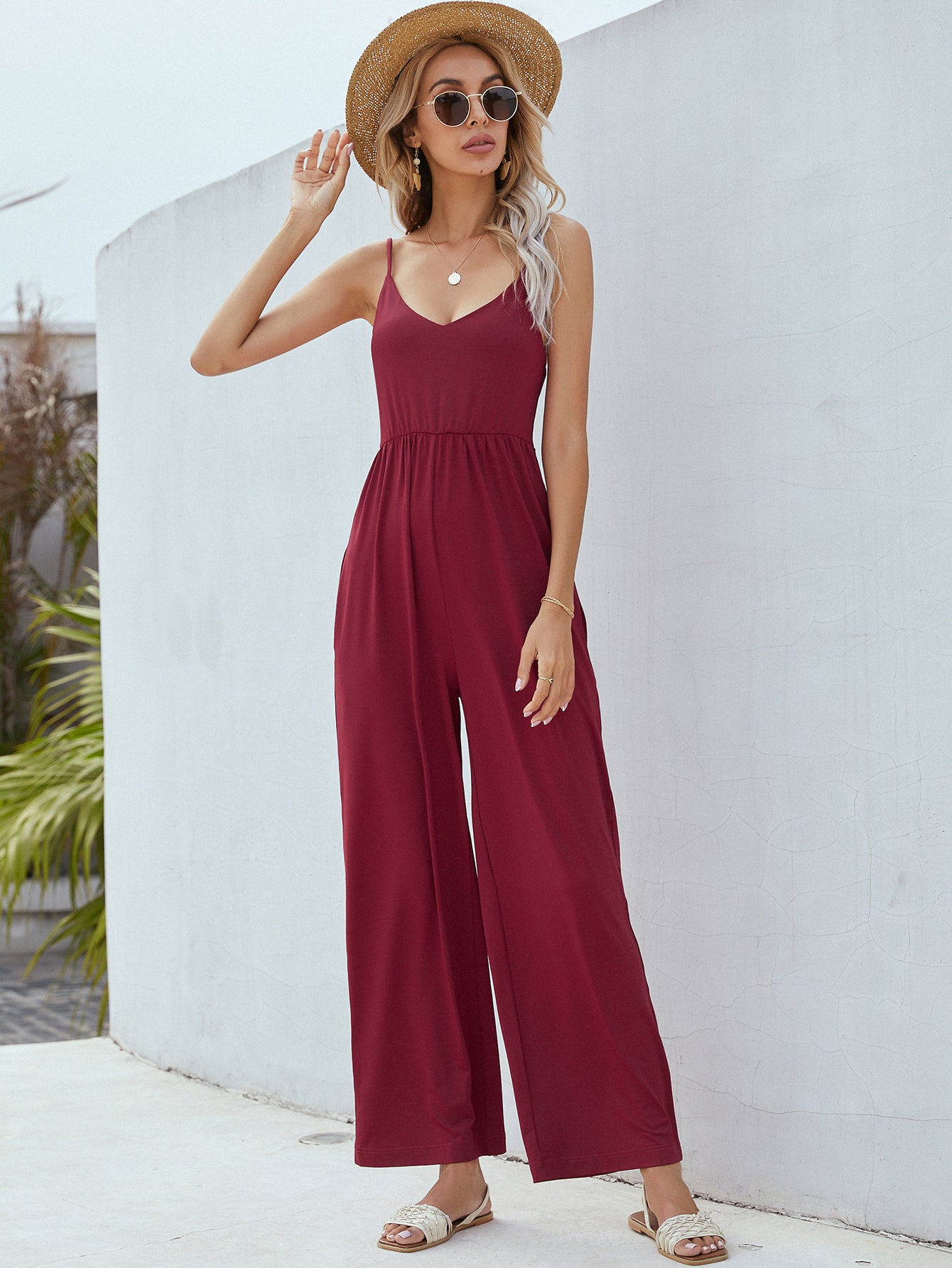 Adjustable Spaghetti Strap Jumpsuit with Pockets  Jumpsuits & Rompers- Doll Fits