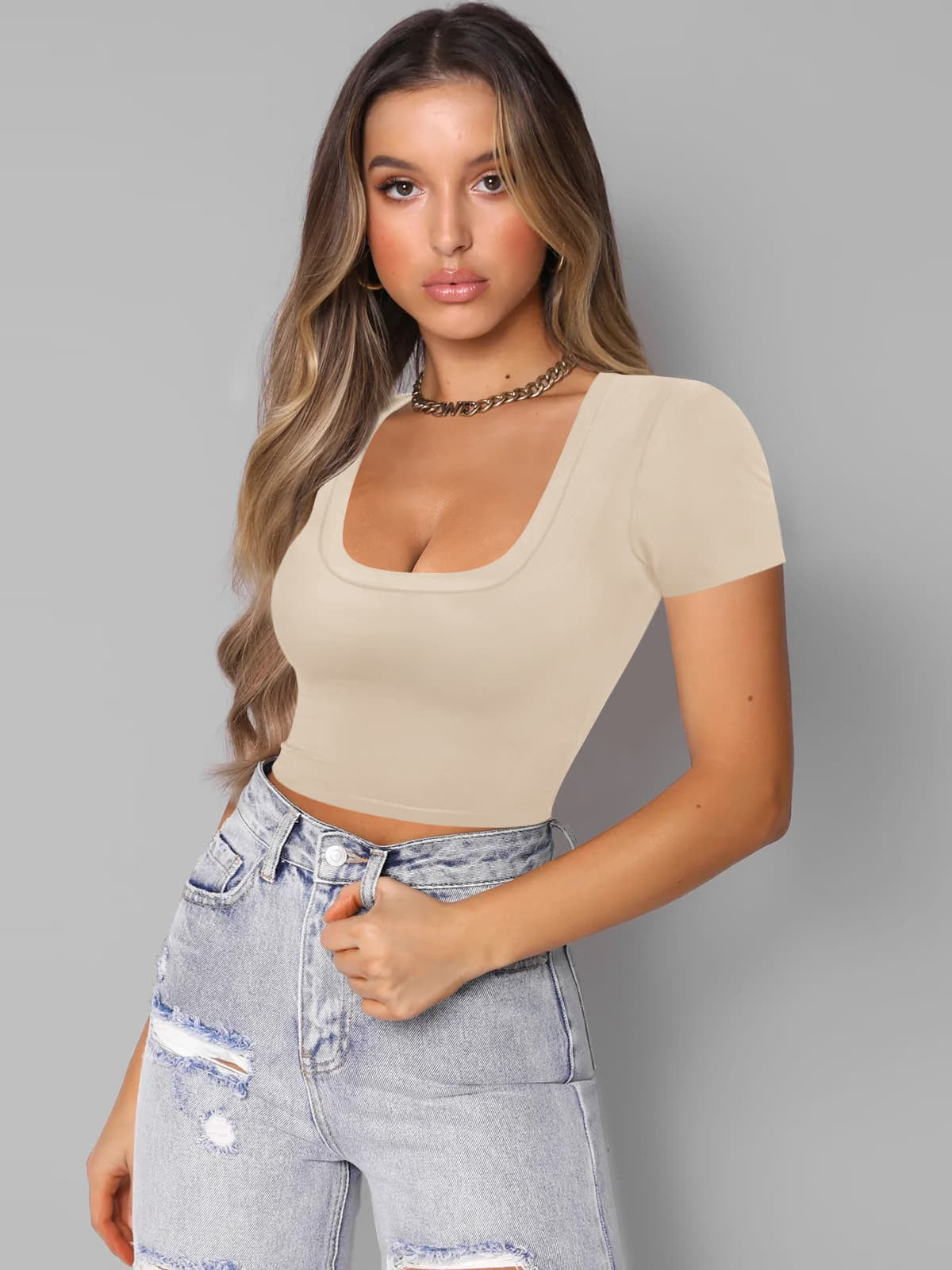 Square Neck Cropped T-Shirt  Shirts & Tops- Doll Fits