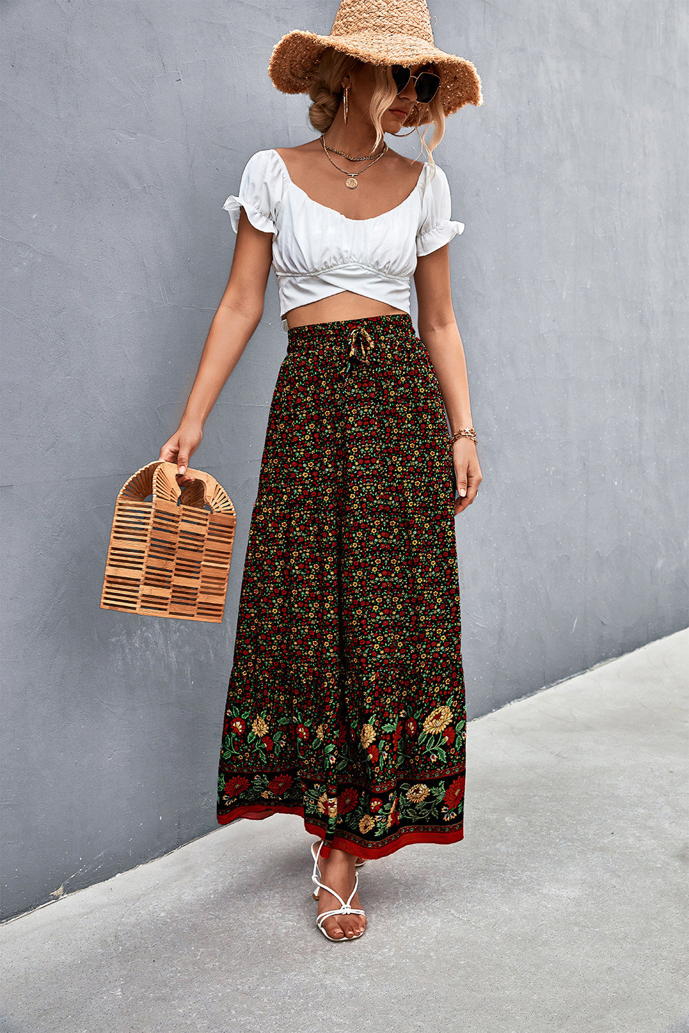 Floral Tied Maxi Skirt  Skirts- Doll Fits