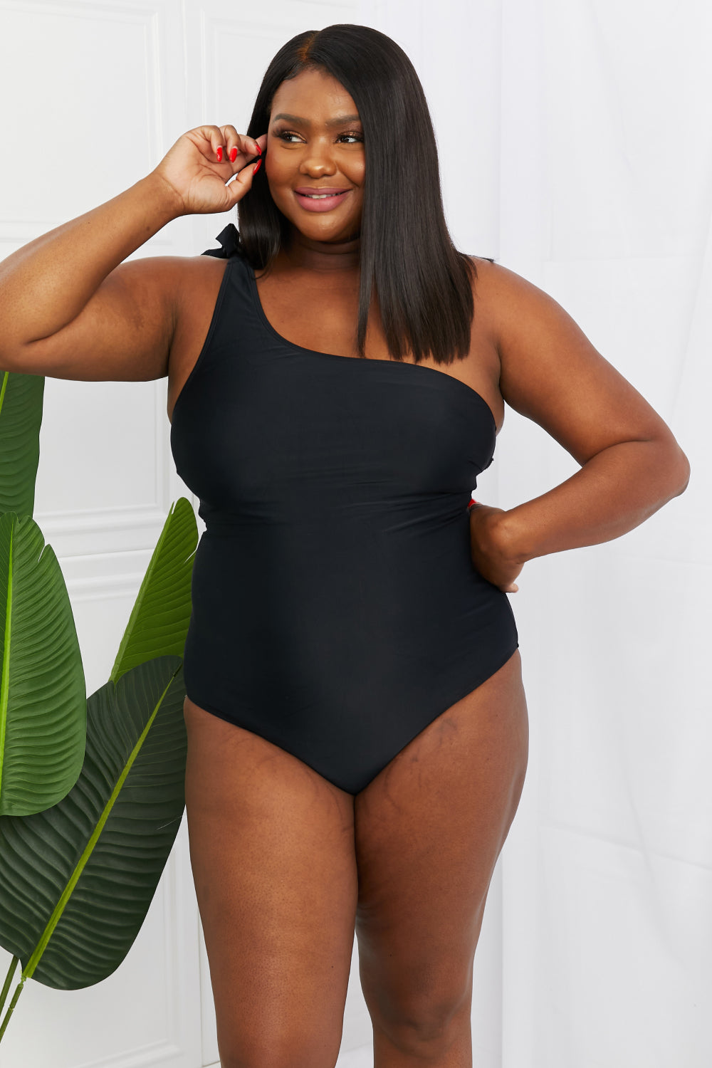 Marina West Swim Deep End One-Shoulder One-Piece Swimsuit in Black  Swimwear- Doll Fits