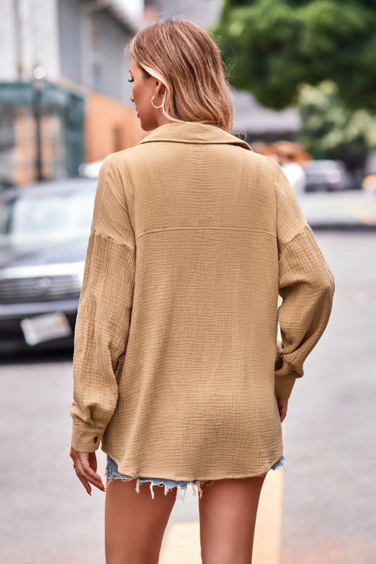 Textured Dropped Shoulder Longline Shirt  - Doll Fits