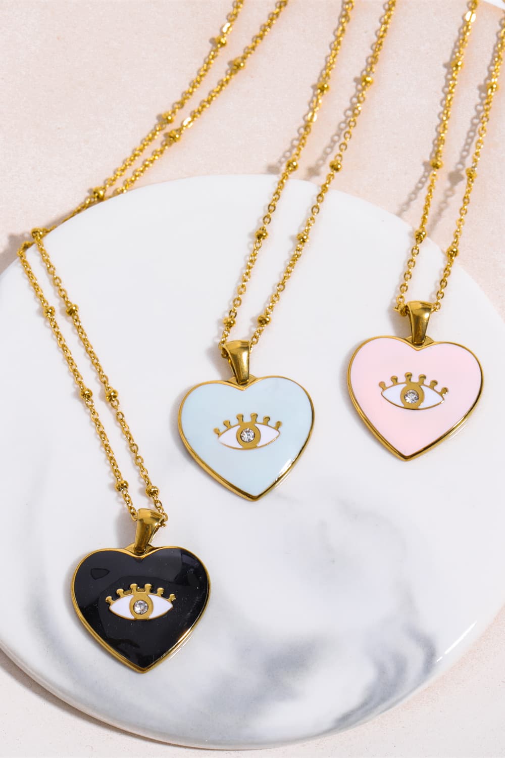 Heart & Evil Eye Shape 18K Gold Plated Pendant Necklace  Necklaces- Doll Fits