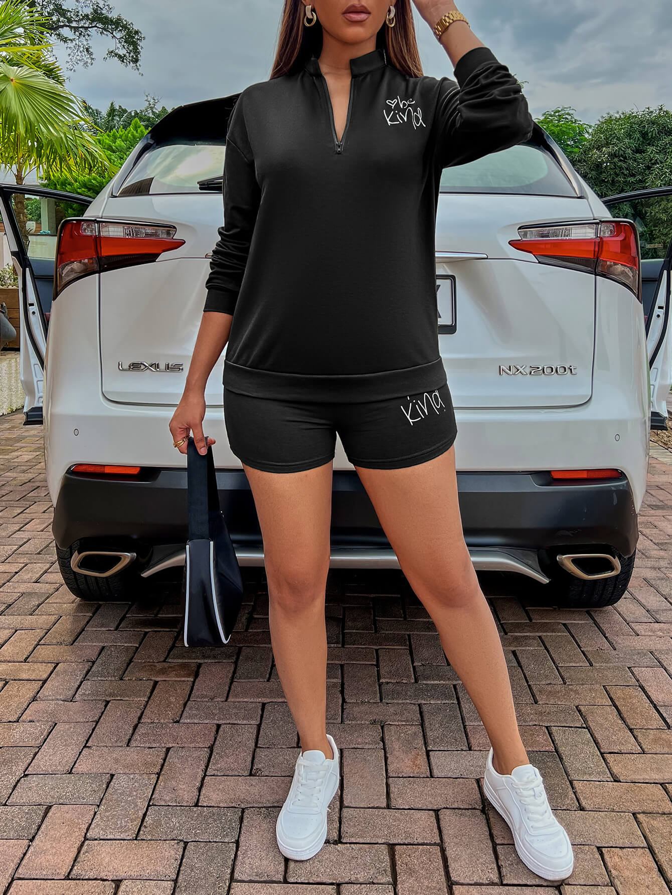 BE KIND Graphic Quarter-Zip Sweatshirt and Shorts Set  Outfit Sets- Doll Fits