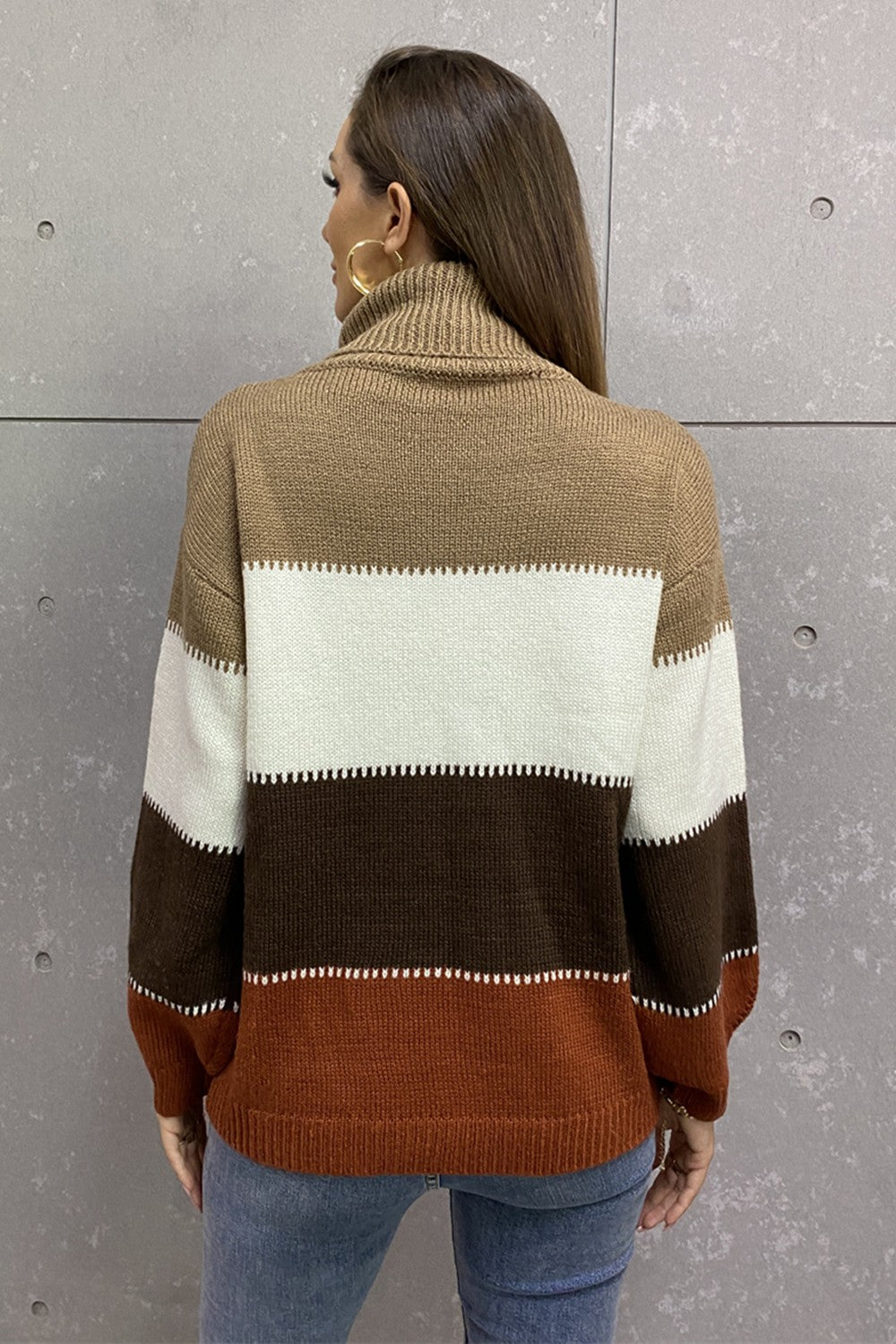 Color Block Lantern Sleeve Turtleneck Sweater  Shirts & Tops- Doll Fits