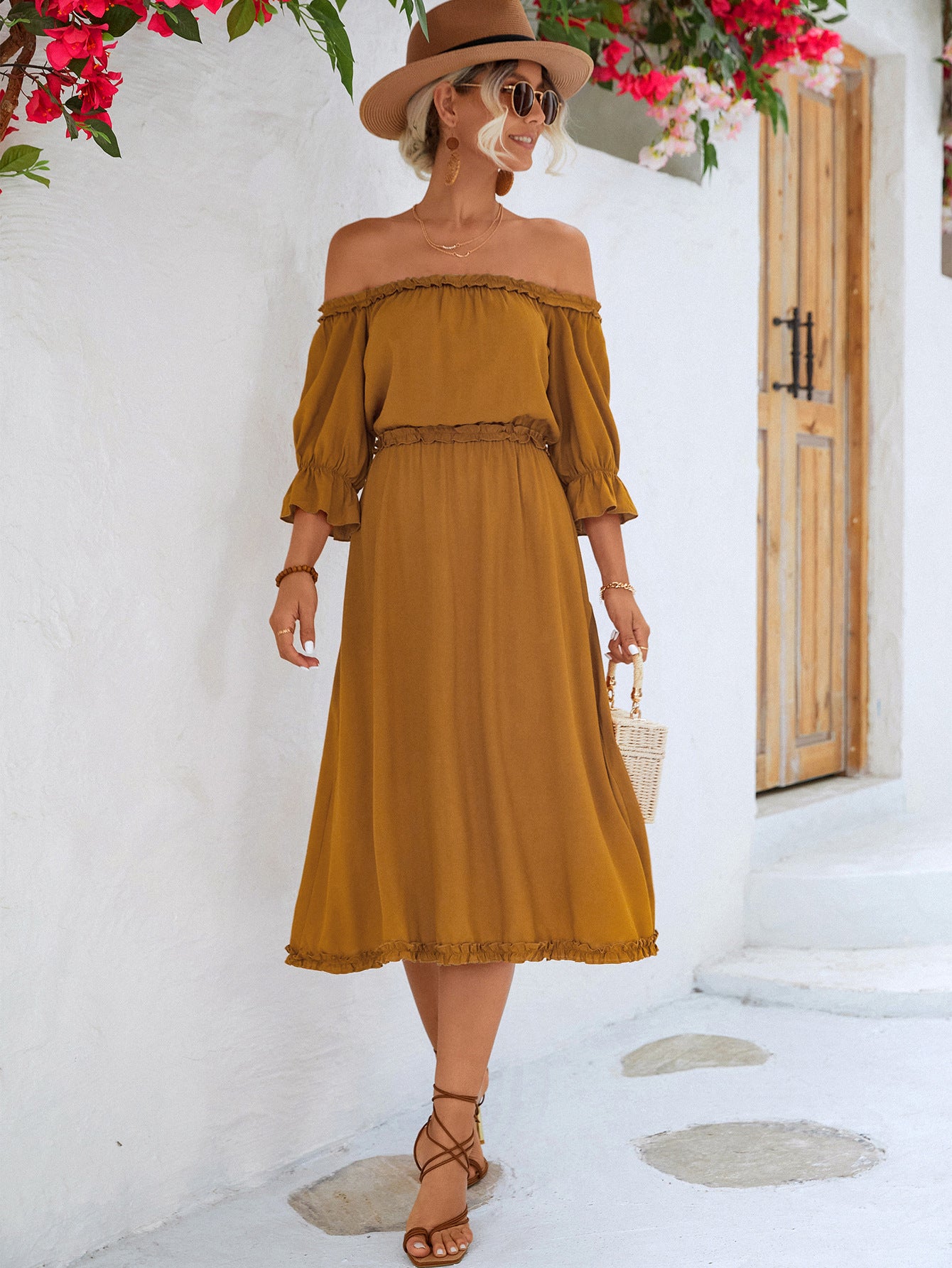 Frilled Off-Shoulder Flounce Sleeve Dress  Dresses- Doll Fits