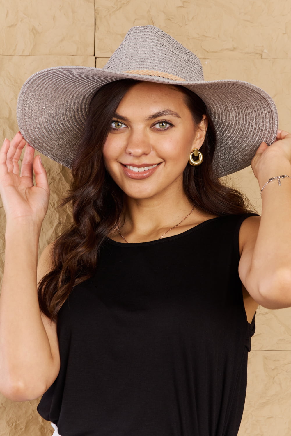 Fame Keep Me Close Straw Braided Rope Strap Fedora Hat  - Doll Fits