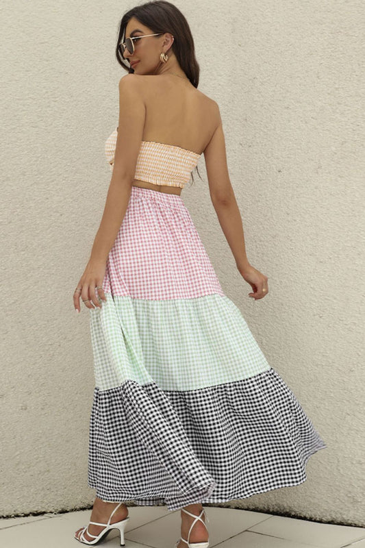 Plaid Strapless Top and Tiered Skirt Set  Outfit Sets- Doll Fits