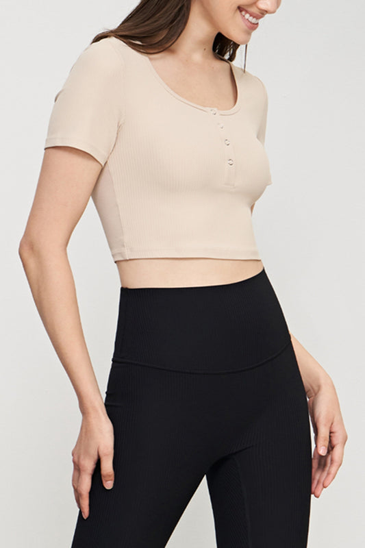 Round Neck Short Sleeve Cropped Sports Top  - Doll Fits