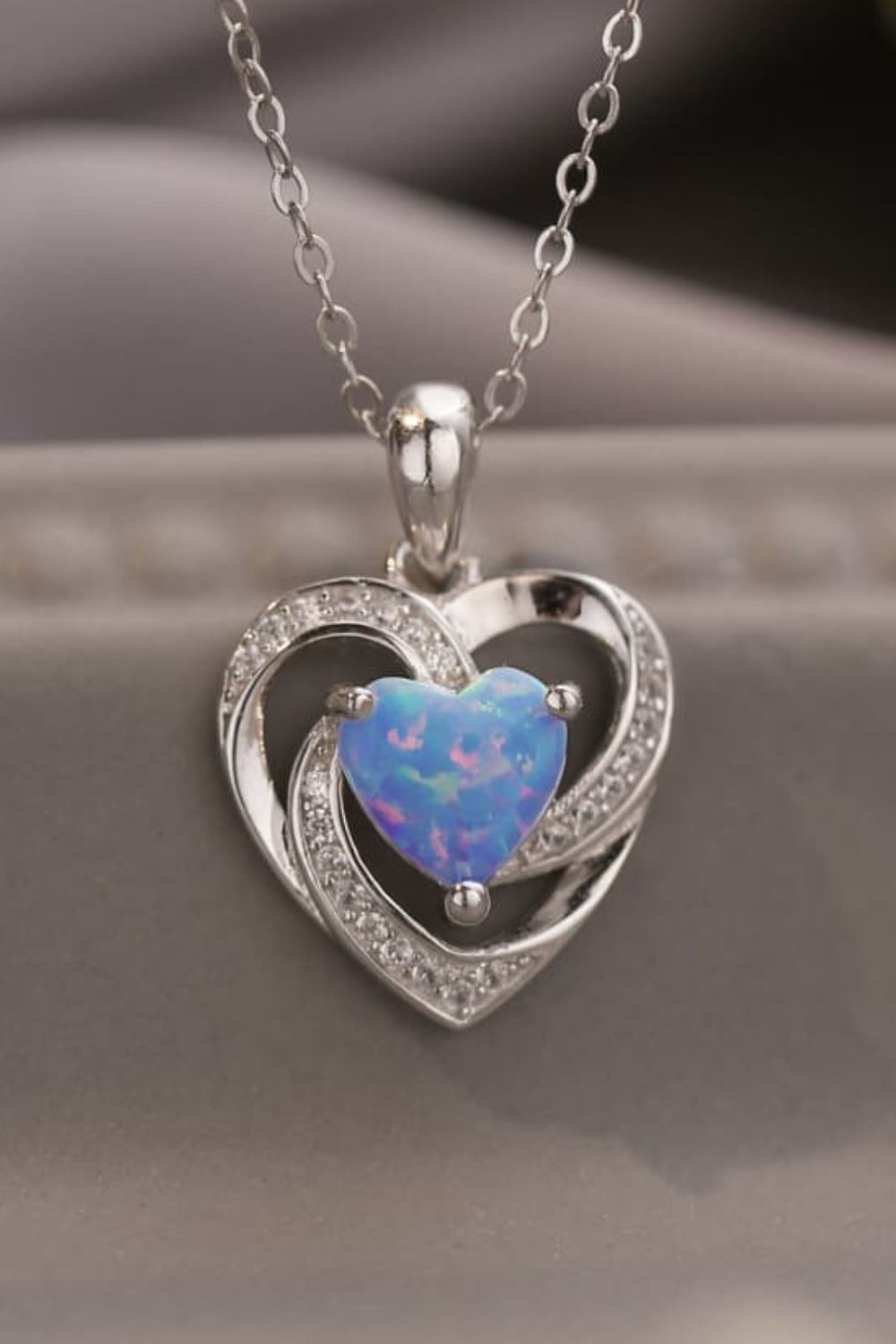 Opal Heart Pendant Necklace  Necklaces- Doll Fits