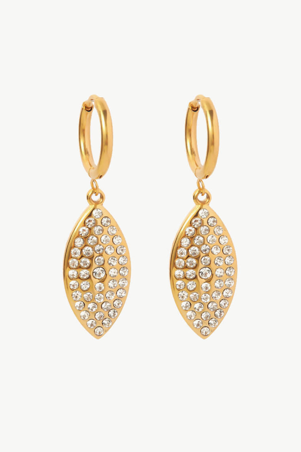 Inlaid Rhinestone Leaf Drop Earrings  Earrings- Doll Fits