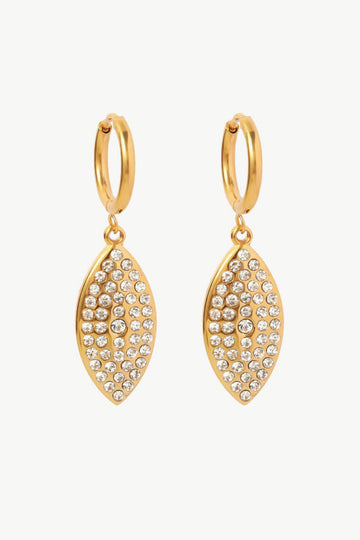 Inlaid Rhinestone Leaf Drop Earrings  Earrings- Doll Fits